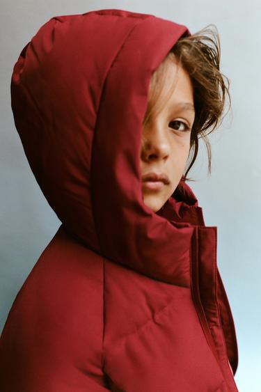 WATER-REPELLENT HOODED PUFFER COAT - Dark red by Zara