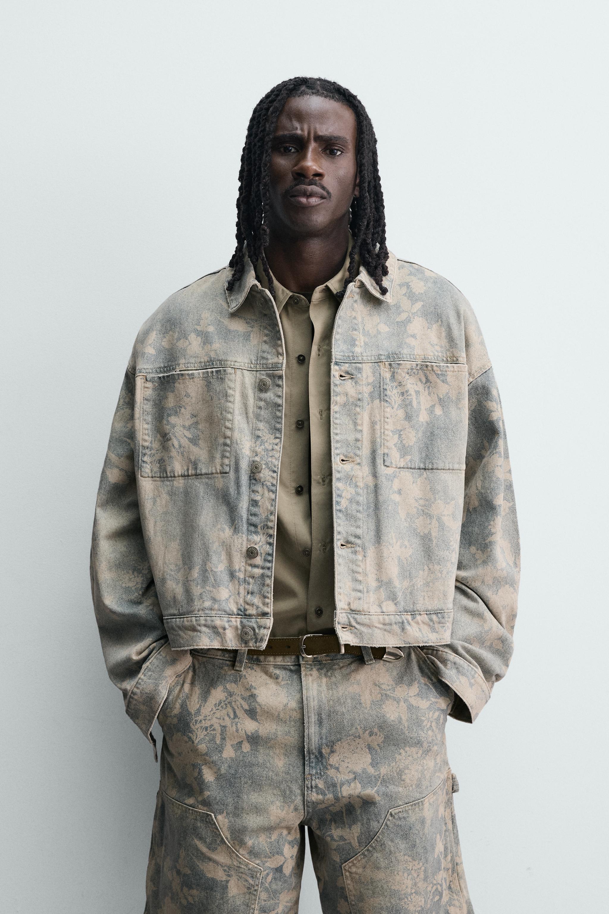 BLOUSON COURT EN DENIM À IMPRIMÉ FLORAL