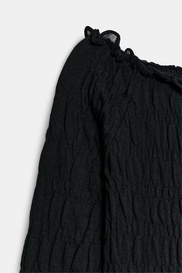 KNIT TOP WITH SMOCKING - Black by Zara - Image 7