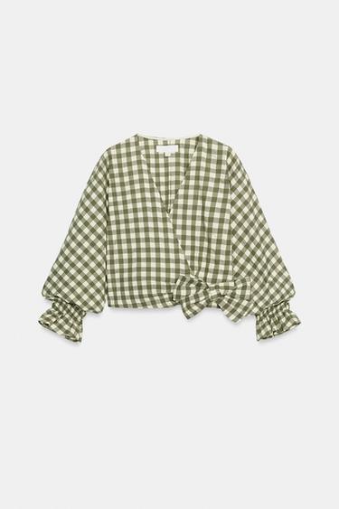VESTE À NŒUD À CARREAUX VICHY - Vert moyen de Zara - Image 4