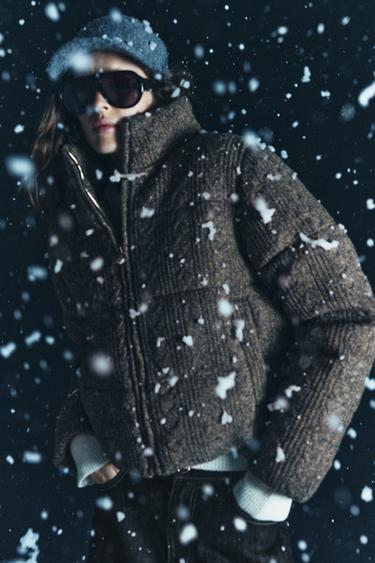 ANORAK BOMBER MATELASSÉ À MAILLE CÔTELÉE AVEC ISOLATION THERMIQUE - Gris de Zara