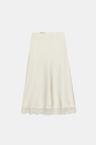 FALDA MIDI SATINADA ENCAJE - Crudo medio de Zara