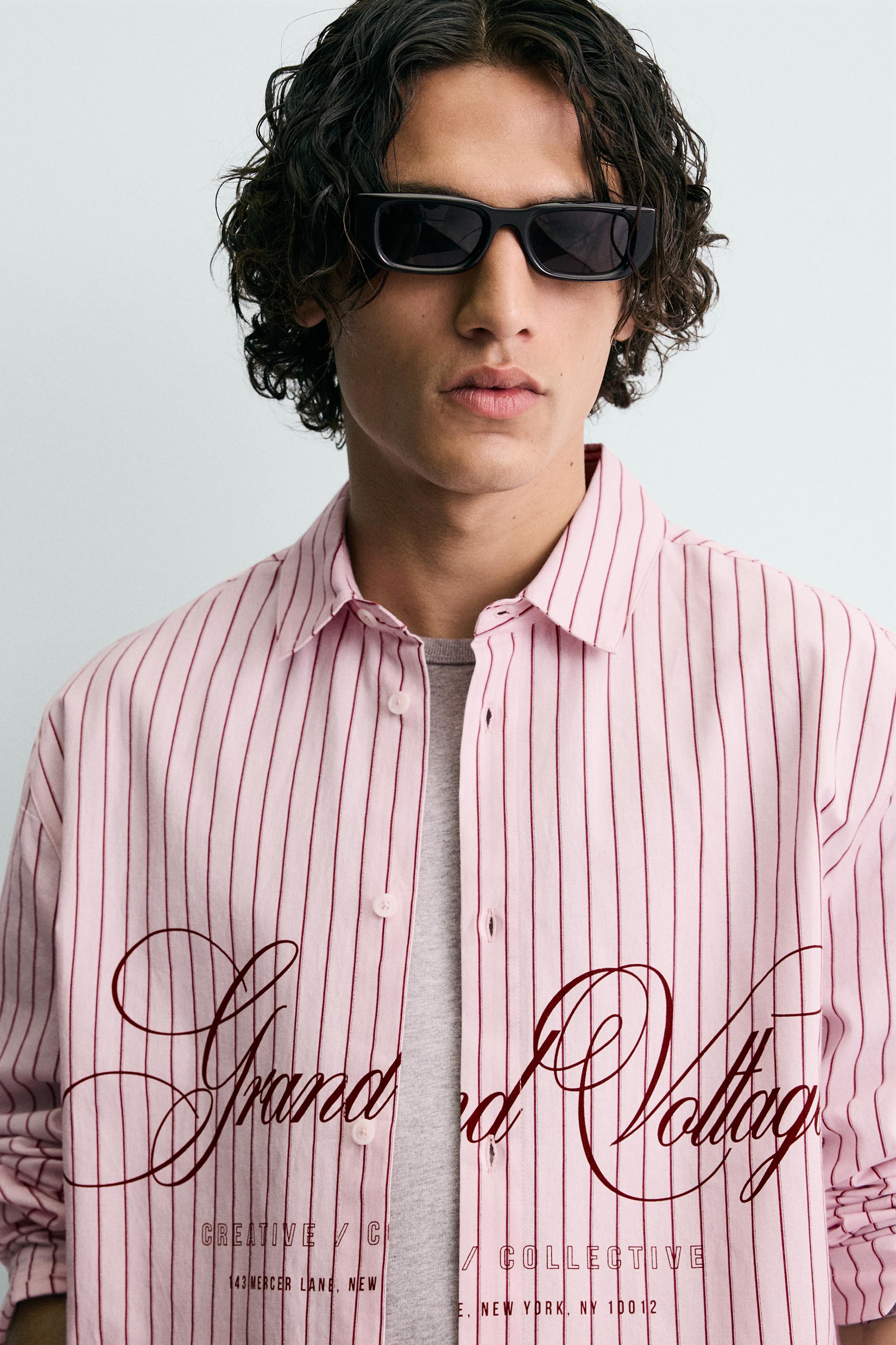 RELAXED FIT PLAID TEXT SHIRT