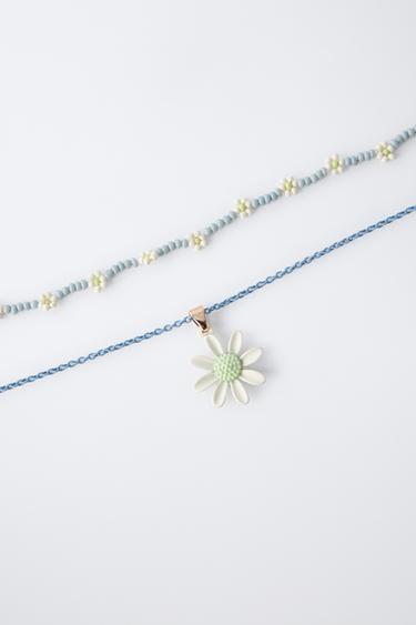 PACK OF TWO BEADED NECKLACES WITH DAISIES - Light blue by Zara - Image 1