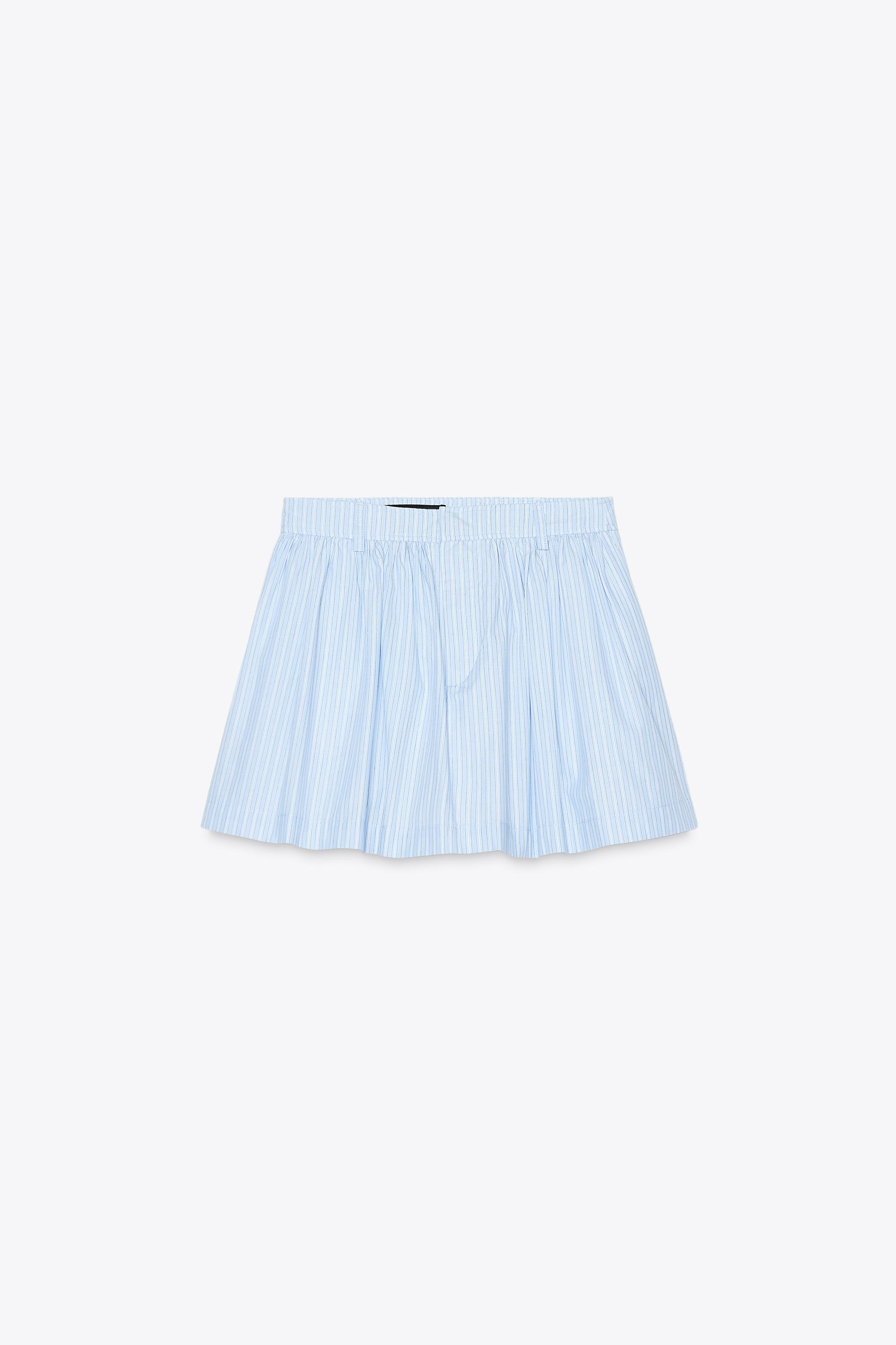 ZARA ボリュームストライプスコート 6929/419 VOLUMINOUS STRIPED SKORT - Light blue | ZARA United States