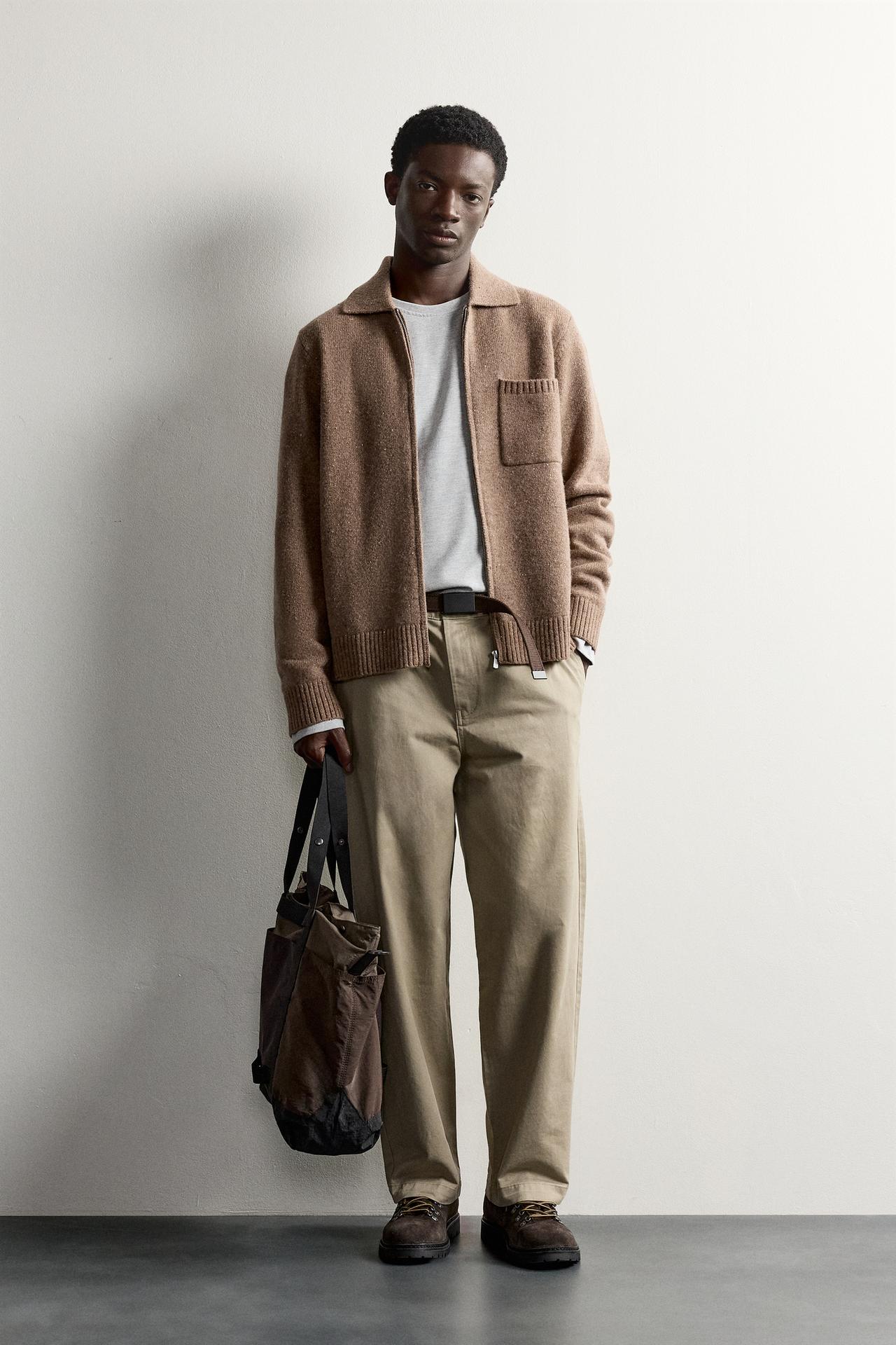 ZIP-UP CARDINGAN — taupe brown