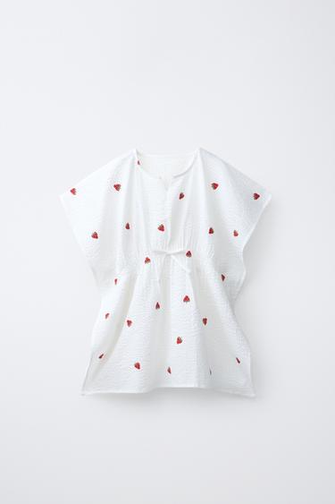 Zara EMBROIDERED STRAWBERRY CAFTAN - Red - Image 0