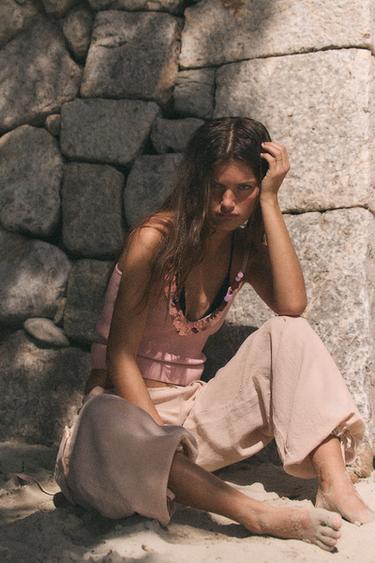 SEQUINNED STRAPPY TOP - Pink by Zara