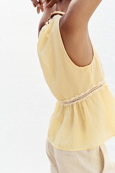 TOP DENTELLES - Jaune clair de Zara - Image 2