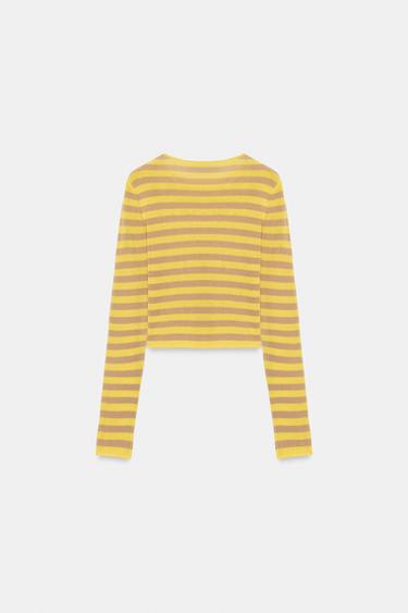 STRIPED CROP TOP - Ecru/Yellow by Zara - Image 3