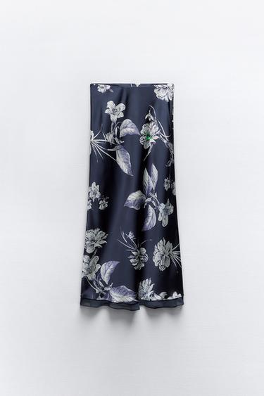 BOSMA SATIN MIDI YUBKA - Toʻq koʻk/oq Zara tomonidan - Tasvir 0