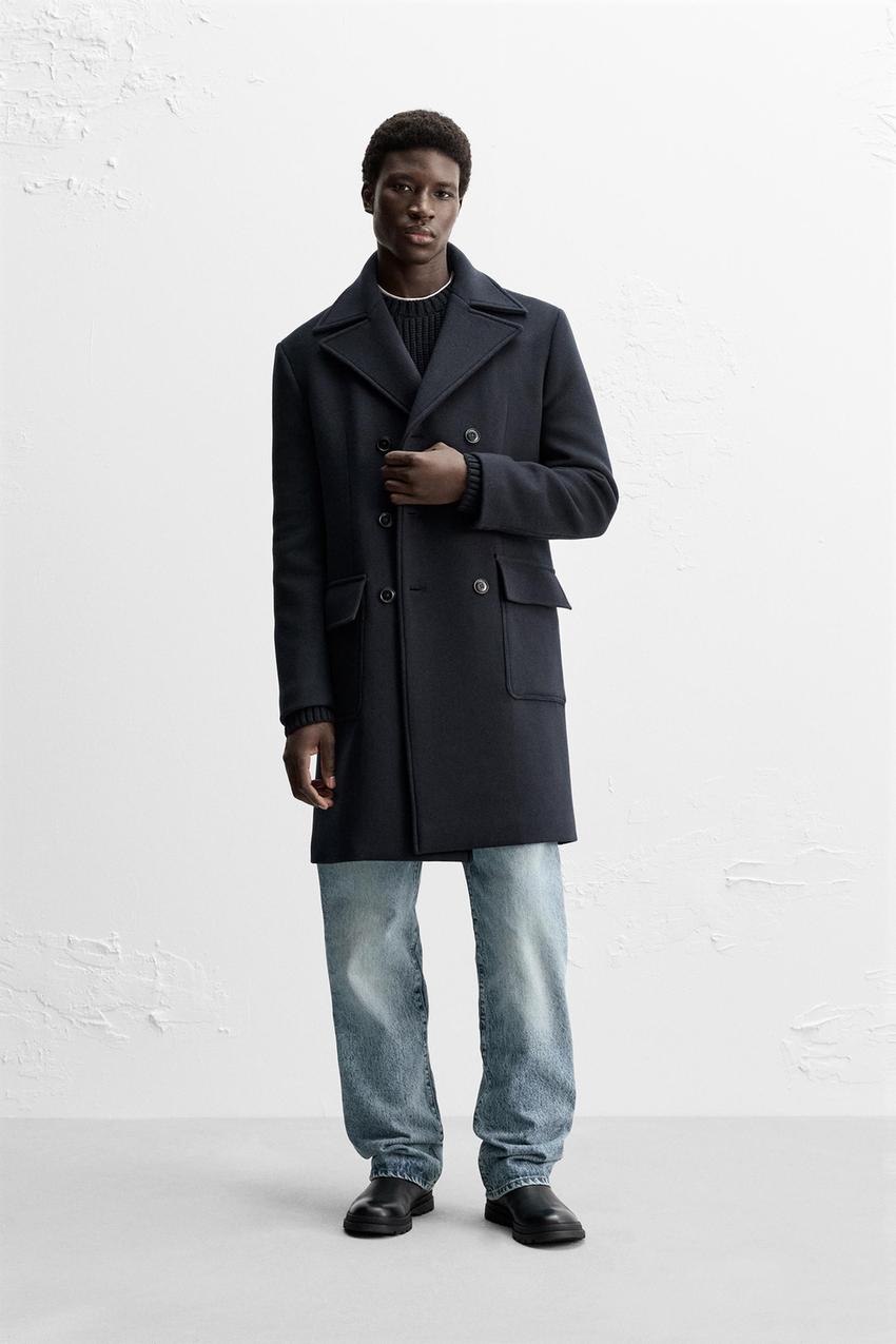 ウール混紡ダブルブレストコート - ネイビーブルー | ZARA Japan / 日本