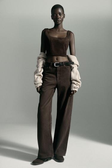 TOP CROP EFECTO ANTE - Marrón chocolate de Zara