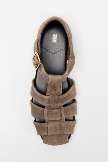 SANDALIA CANGREJERA ANTE - Marrón Arena de Zara