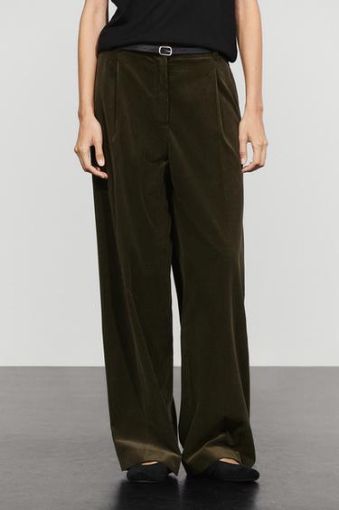 Wide-leg corduroy pants with darts — Khaki 2