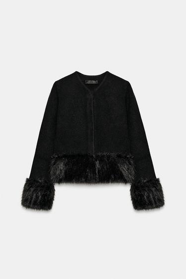 CASACO DE TRICÔ FAUX FUR - Preto da Zara