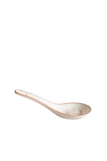 PORCELAIN SOUP SPOON WITH DESIGN - Pink / White by Zara