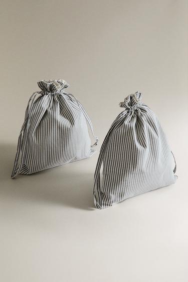 KIDS’ STRIPED LAUNDRY BAG PACK (PACK OF 2) - Grey by Zara - Image 0