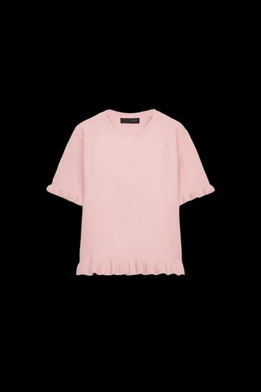 JERSEY PUNTO MANGA CORTA VOLANTES - Rosa pastel de Zara - Imagen 0