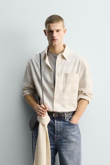 CAMISA CUADROS BOLSILLO - Blanco / Gris de Zara