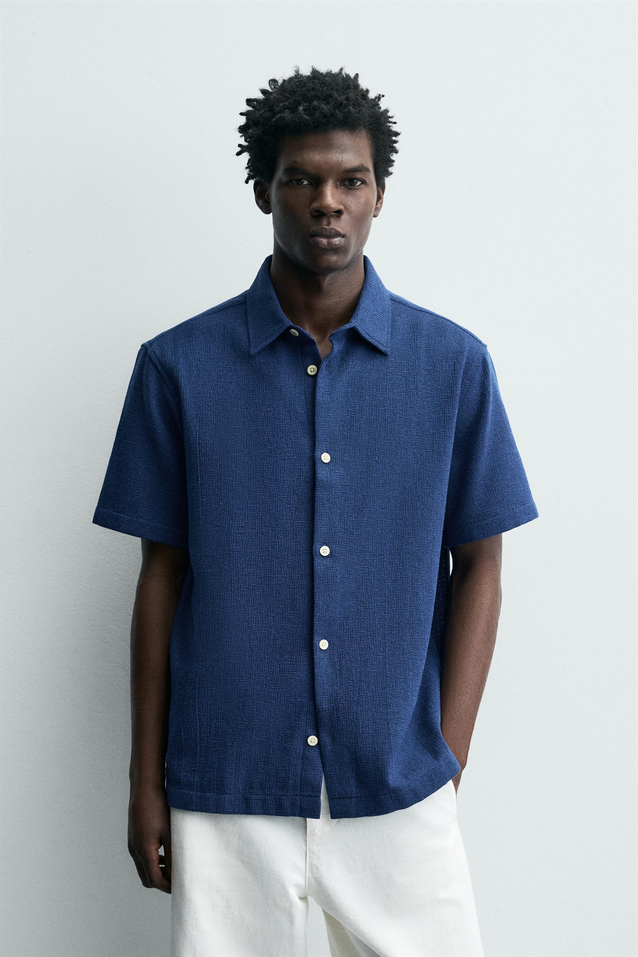 COMFORT TEXTURED SHIRT - Navy / White | ZARA United States