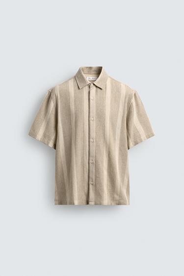 STRIPED TEXTURED RELAXED FIT SHIRT - camel by Zara