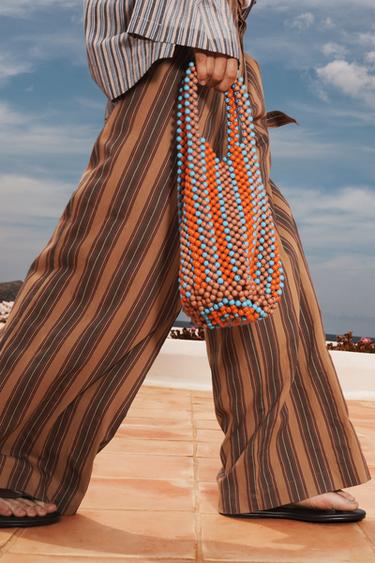LIMITED EDITION STRIPED TROUSERS WITH BELT - Brown by Zara