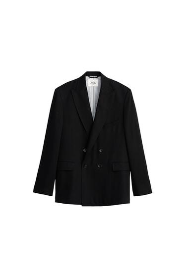 Zara LINEN - LYOCELL DOUBLE BREASTED SUIT JACKET - Black