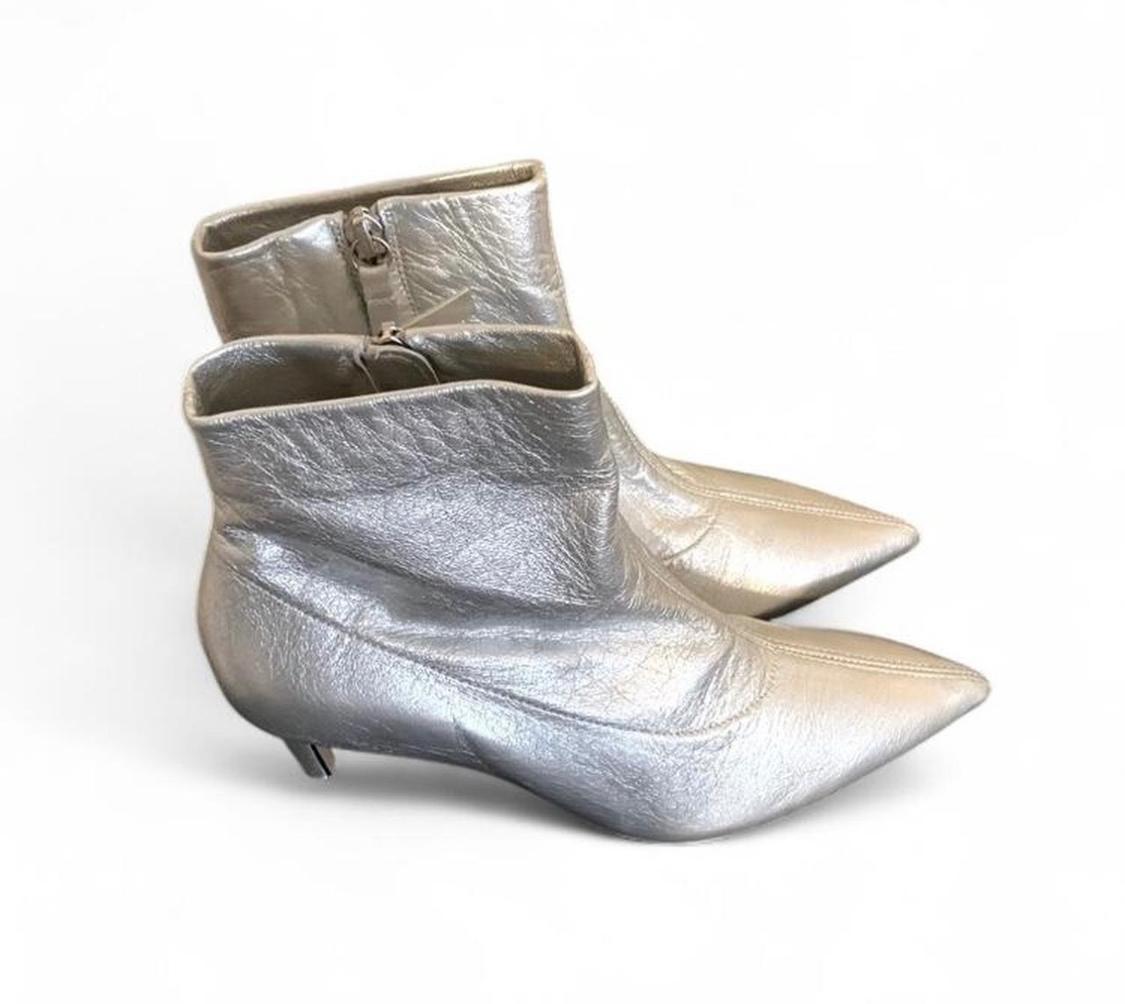 ZARA SHEEP LEATHER ANKLE BOOTS SIZE 6.5 NEW, METALIC, ZIP UP, 3 INCH HEEL - Image 3