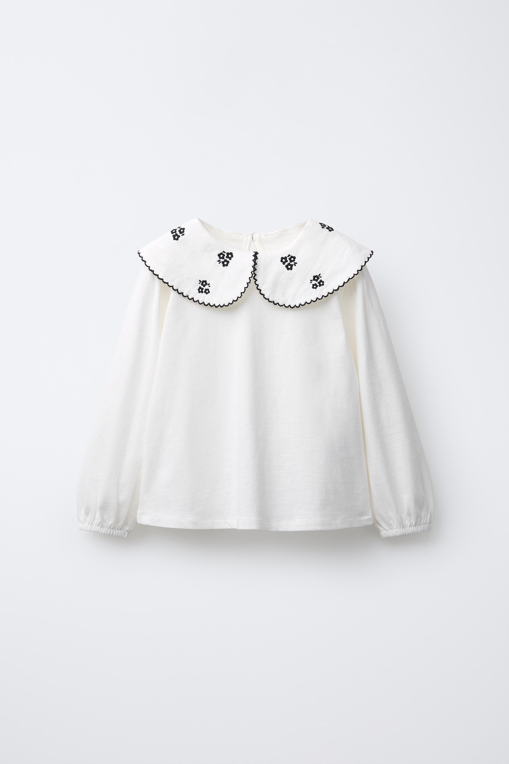 EMBROIDERED PETER PAN COLLAR T-SHIRT - White | ZARA United