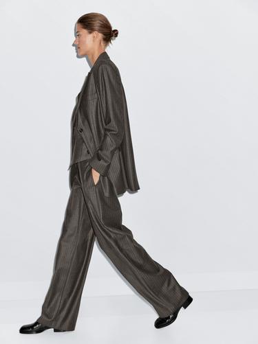 Zara 100% wool pinstripe trousers - Chocolate