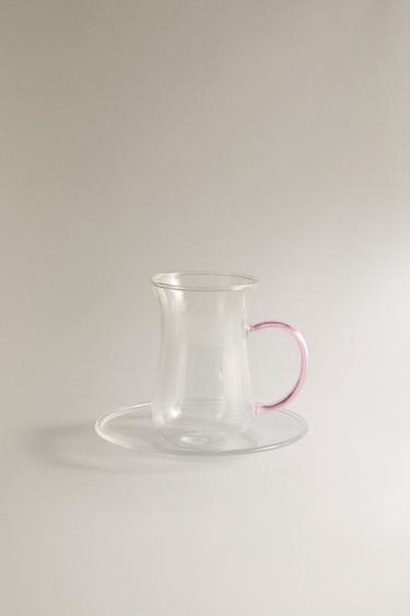 كوب من زجاج البورسليكات وطبق - وردي الخاص بـ Zara