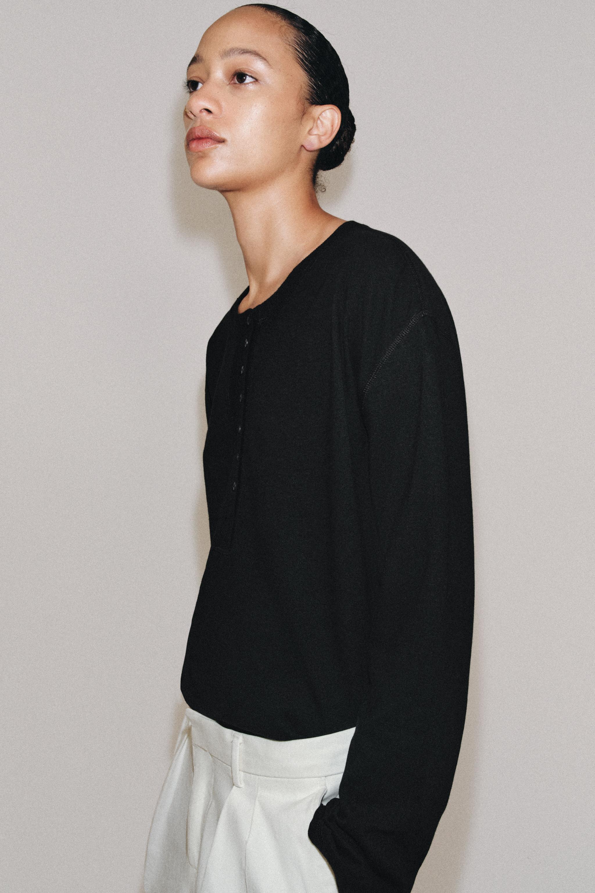 LINEN BLEND HENLEY SHIRT