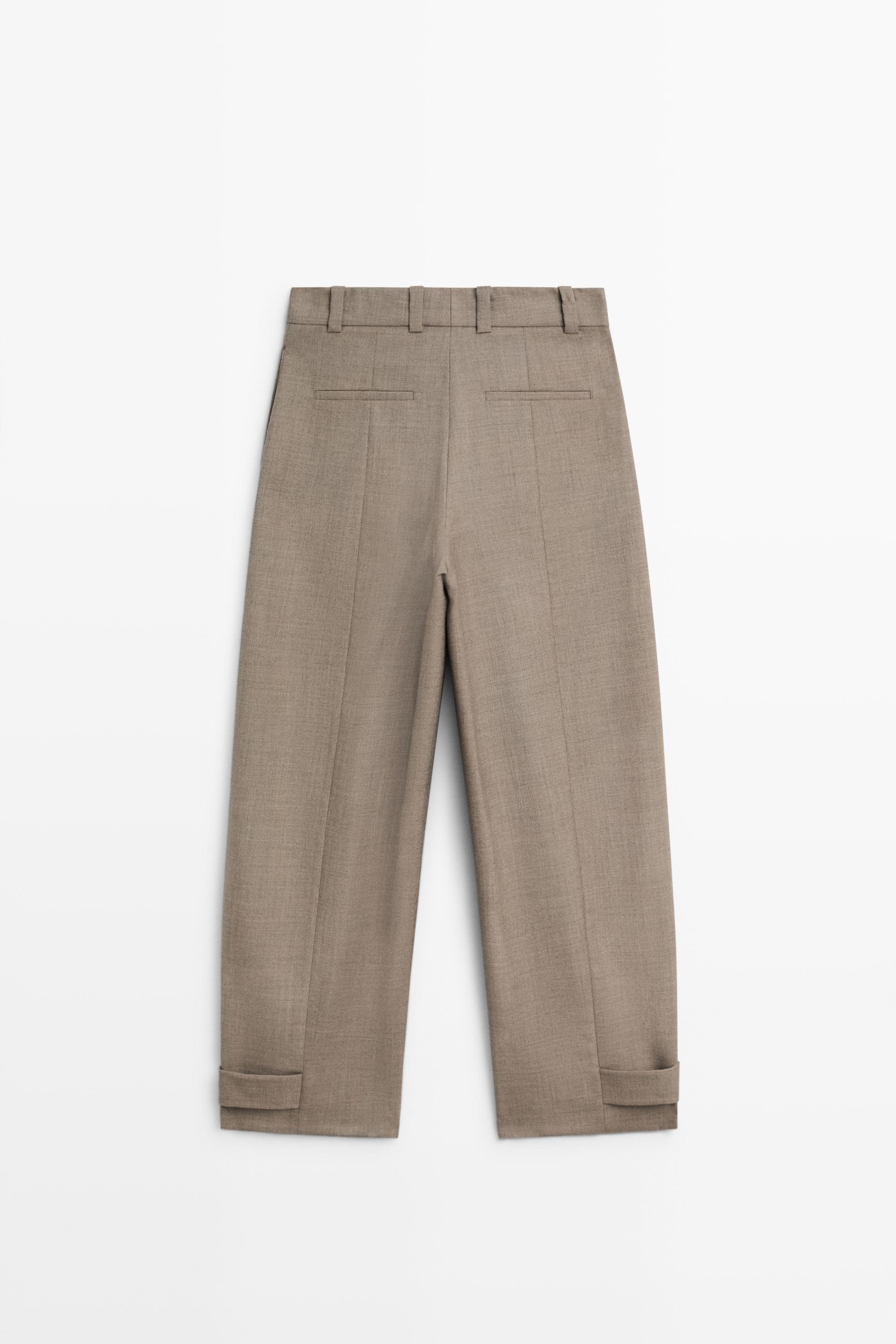 100% wool darted pants with buttoned hem detail
