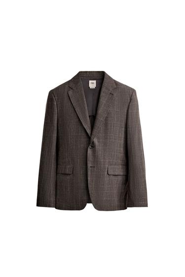 VESTE DE COSTUME À CARREAUX 100 % LIN ET LAINE - Marron de Zara