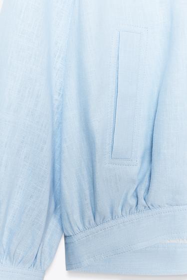 BOMBER JACKET WITH LINEN BLEND - Light blue by Zara - Image 6