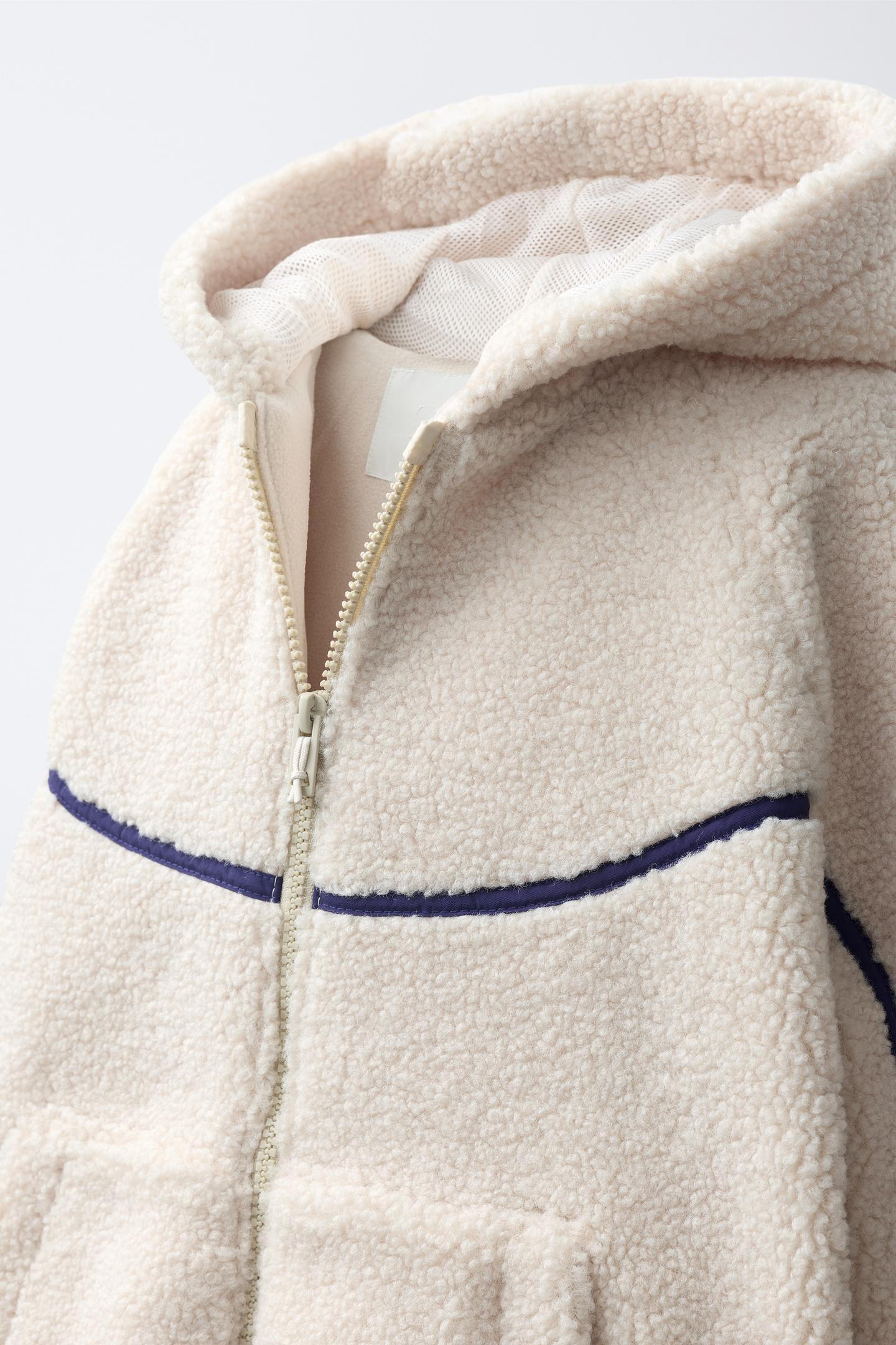 Детская куртка Zara Shearling with Hoodie, цвет: Экрю — фото 6