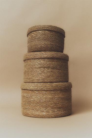 PANIER EN ALGUES COUVERCLE - Beige clair de Zara