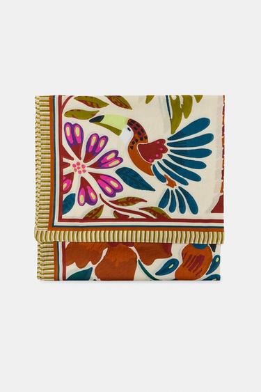 FOULARD 100% COTON À IMPRIMÉ TROPICAL - Multicolore de Zara