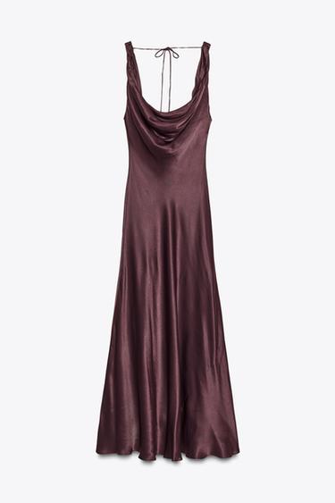 ZW COLLECTION SATIN LONG DRESS - Burgundy by Zara - Image 5