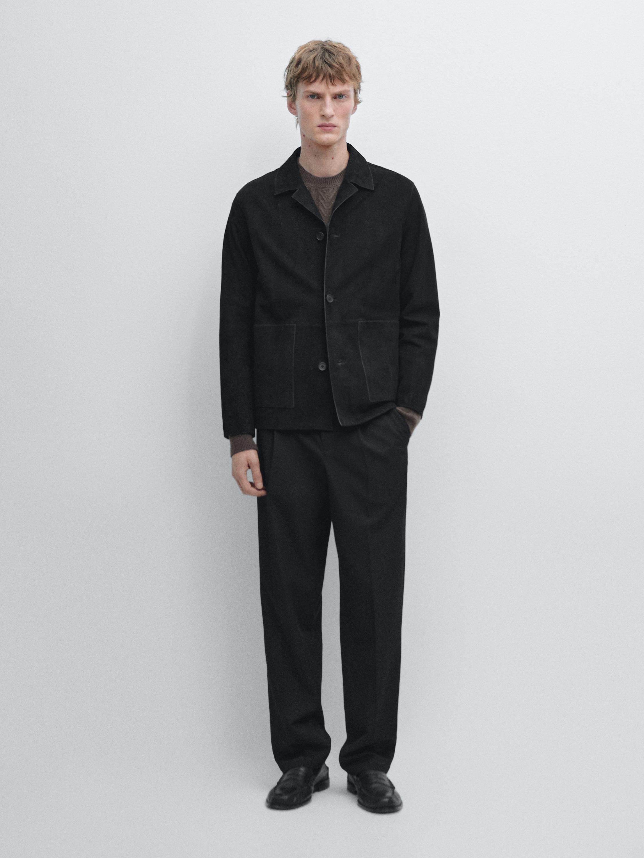 Blouson avec poches en cuir finition daim