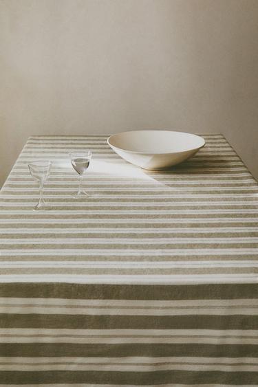 STRIPED HEAVY LINEN TABLECLOTH - Ecru by Zara