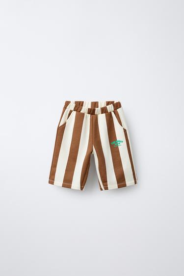 STRIPED AND TEXT BERMUDA SHORTS -  by Zara - Image 0