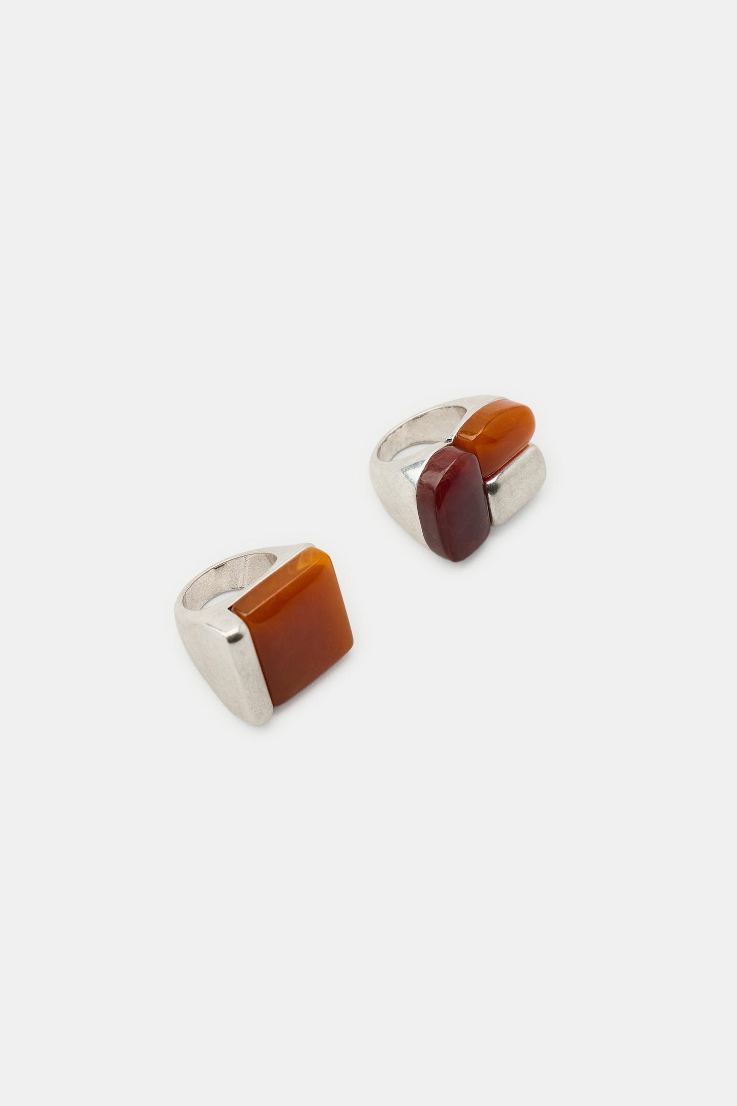 Женские кольца Zara 2-PACK OF Metallic with Stones, цвет: Серебряный — фото 2