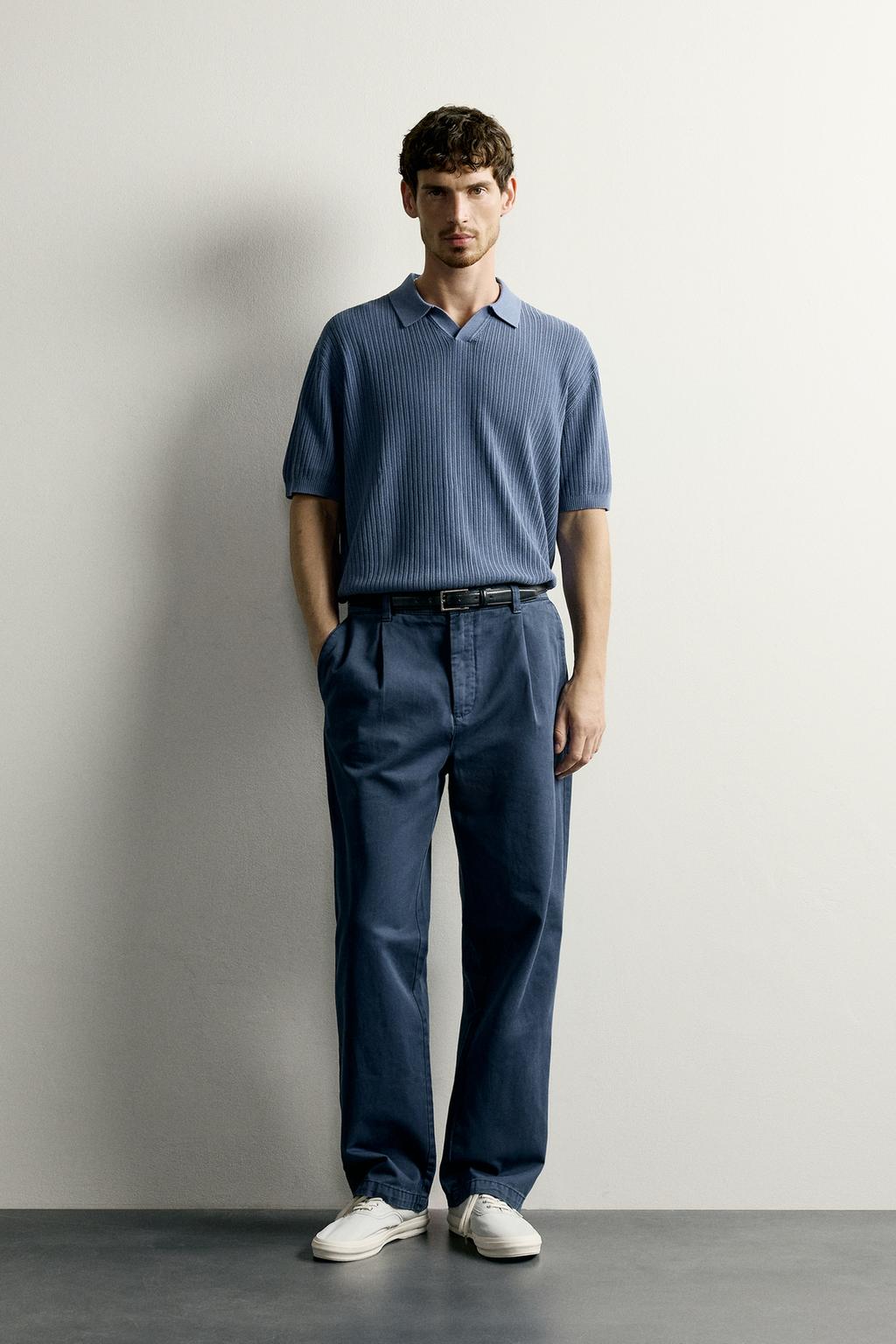Zara Strukturlu normal kəsimli trikotaj polo