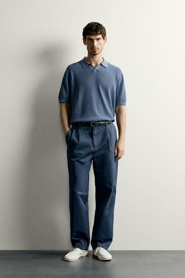 Zara TEKSTURISANA POLO MAJICA REGULAR KROJA – izbledelа nebeskoplava – Slika 0