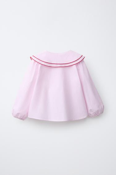 DOUBLE COLLAR STRIPED SHIRT — Pink 2