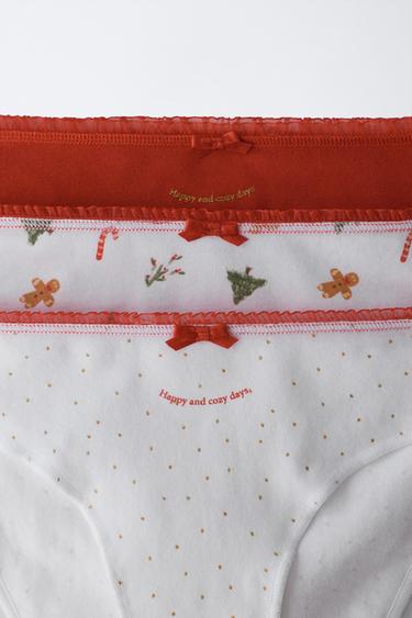 6-14 ANS/ LOT DE TROIS CULOTTES ARBRE ET BISCUIT - Écru / Rouge de Zara - Image 1