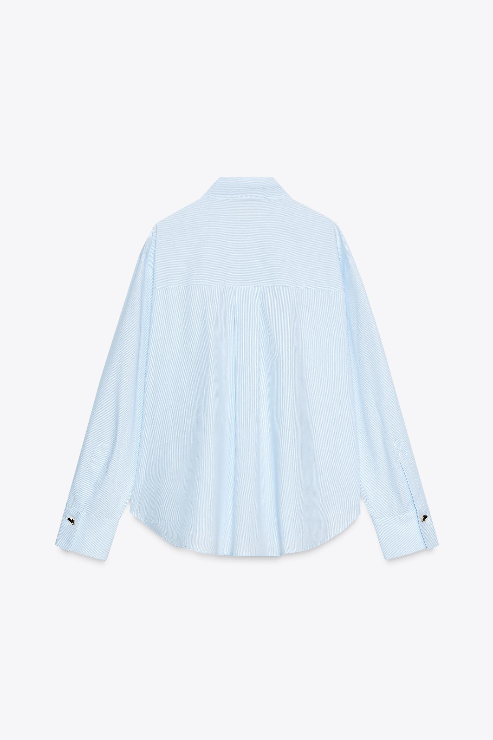 CAMISA POPELÍN RAYAS BOTÓN COMBINADO - Azul / Blanco | ZARA Chile