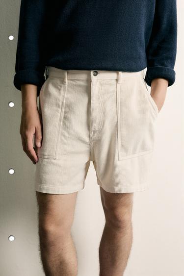 REGULAR FIT CORDUROY BERMUDA SHORTS - Ecru by Zara